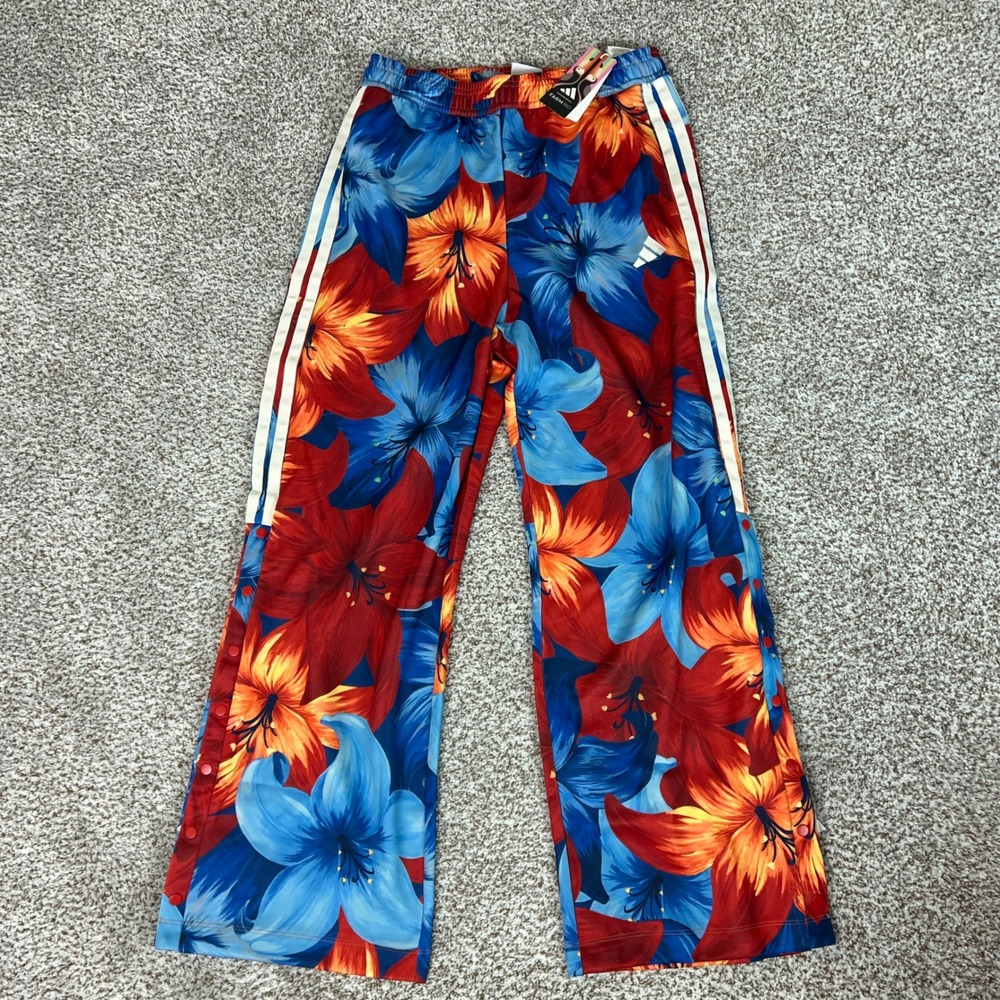 Farm Rio X Adidas Pants Womens Medium Blue Floral Activewear Side Snap Sport